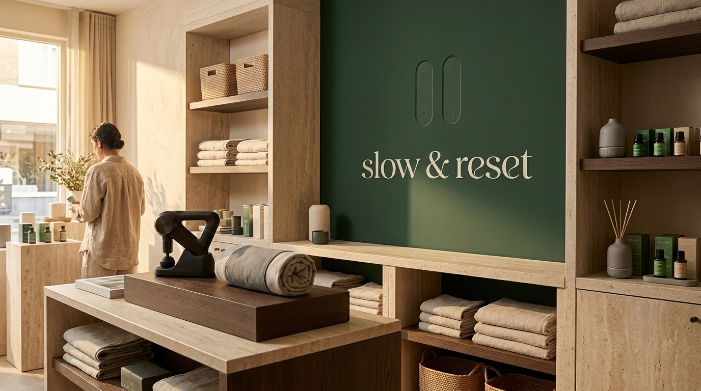 Espacio de slow & reset con productos de bienestar corporal